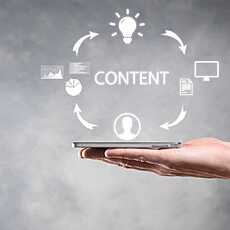 Content marketing cycle - creating, publishing, distributing content for a targeted audience online and analysis.